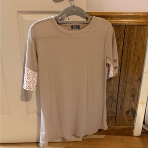 Heimish Taupe Long Sleeve Top with Floral Accents